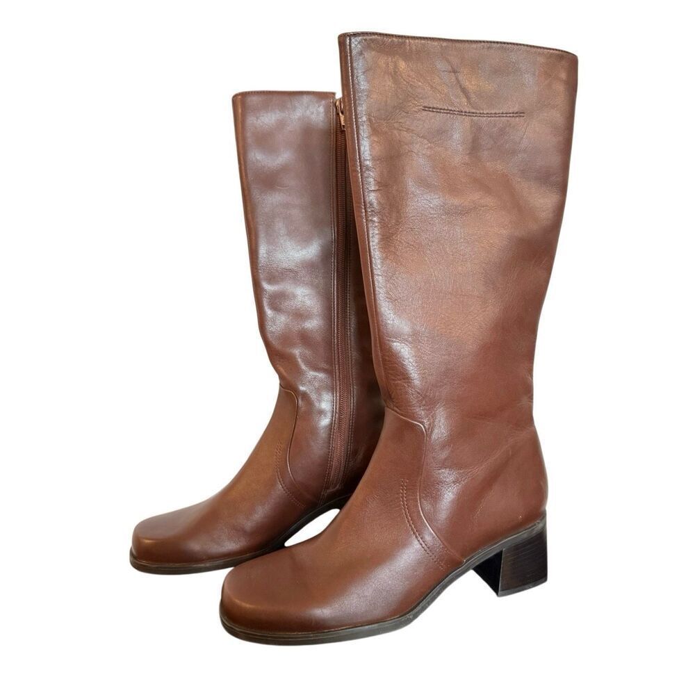 Naturalizer tan leather square toe tall block heel boots size 8